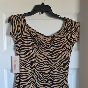 Justify Zebra Print Midi Dress - Black and Tan